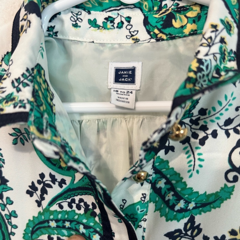 Janie and Jack 18-24 Months Baby Girl Green Floral Paisley Satin Dress - Picture 5 of 6